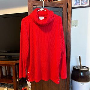 Long, red sweater with 3-side buttons